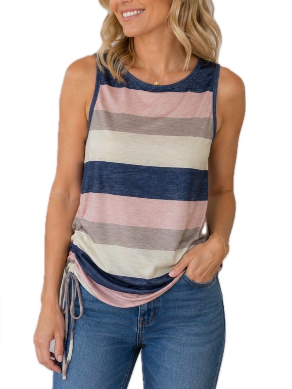 Multi Color Stripedโ Tank with Accent Tie.